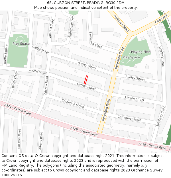 68, CURZON STREET, READING, RG30 1DA: Location map and indicative extent of plot