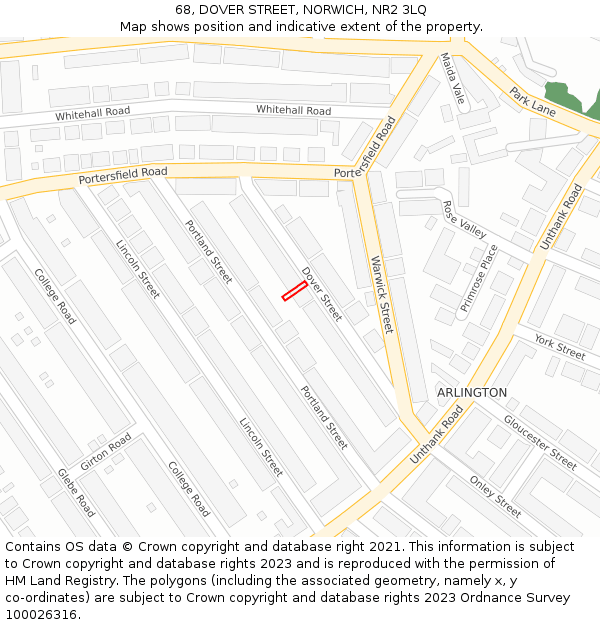68, DOVER STREET, NORWICH, NR2 3LQ: Location map and indicative extent of plot