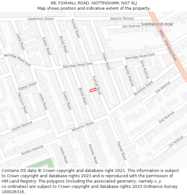 68, FOXHALL ROAD, NOTTINGHAM, NG7 6LJ: Location map and indicative extent of plot