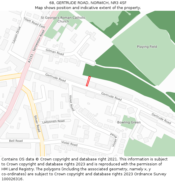 68, GERTRUDE ROAD, NORWICH, NR3 4SF: Location map and indicative extent of plot