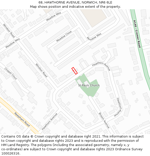 68, HAWTHORNE AVENUE, NORWICH, NR6 6LE: Location map and indicative extent of plot