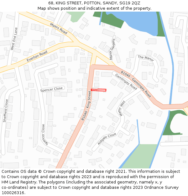 68, KING STREET, POTTON, SANDY, SG19 2QZ: Location map and indicative extent of plot