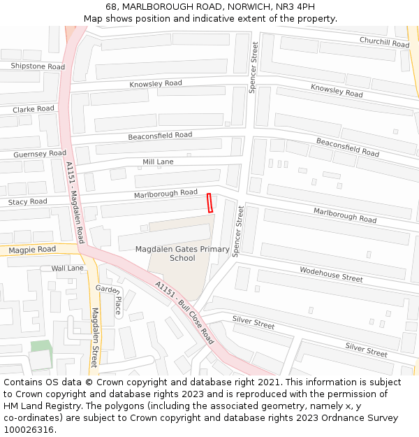 68, MARLBOROUGH ROAD, NORWICH, NR3 4PH: Location map and indicative extent of plot