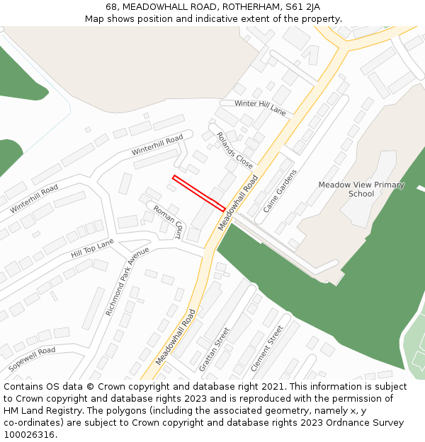 68, MEADOWHALL ROAD, ROTHERHAM, S61 2JA: Location map and indicative extent of plot