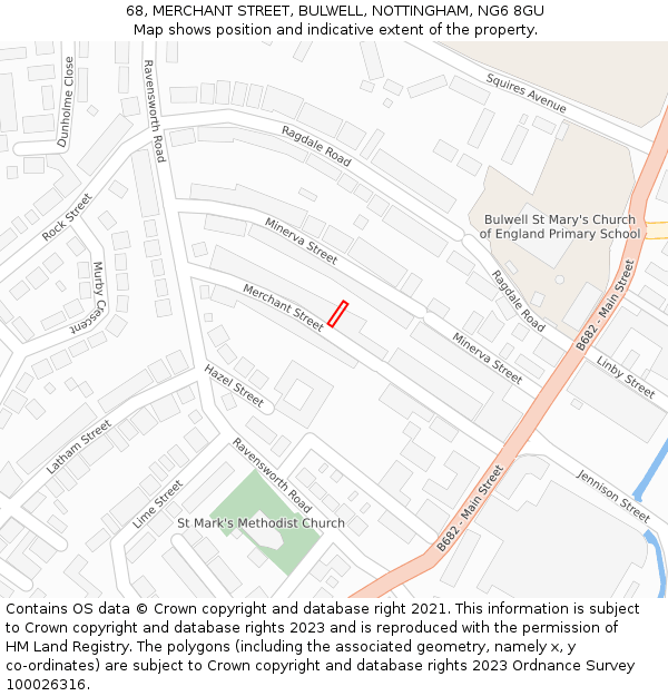 68, MERCHANT STREET, BULWELL, NOTTINGHAM, NG6 8GU: Location map and indicative extent of plot