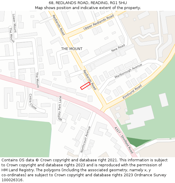 68, REDLANDS ROAD, READING, RG1 5HU: Location map and indicative extent of plot