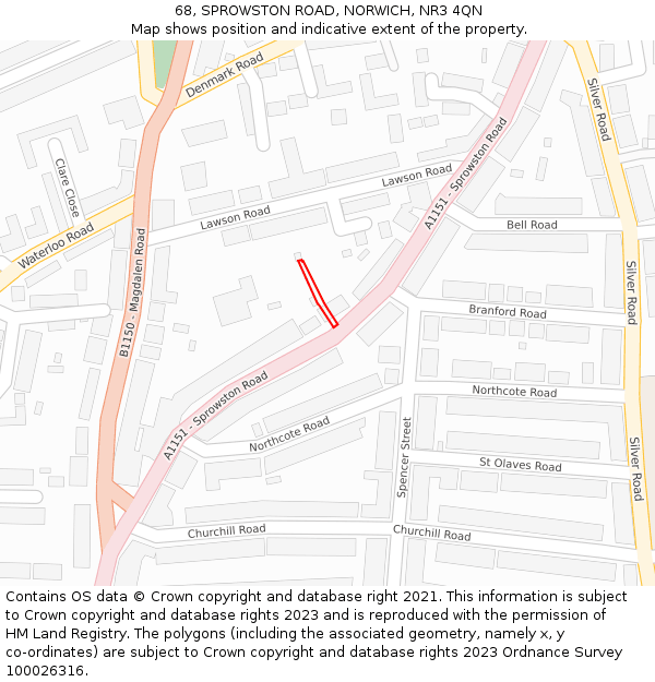 68, SPROWSTON ROAD, NORWICH, NR3 4QN: Location map and indicative extent of plot