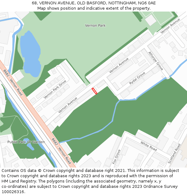 68, VERNON AVENUE, OLD BASFORD, NOTTINGHAM, NG6 0AE: Location map and indicative extent of plot