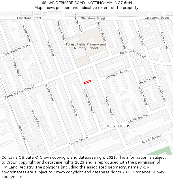 68, WINDERMERE ROAD, NOTTINGHAM, NG7 6HN: Location map and indicative extent of plot