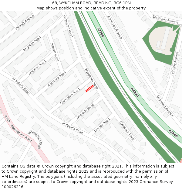 68, WYKEHAM ROAD, READING, RG6 1PN: Location map and indicative extent of plot