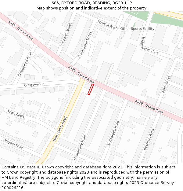 685, OXFORD ROAD, READING, RG30 1HP: Location map and indicative extent of plot