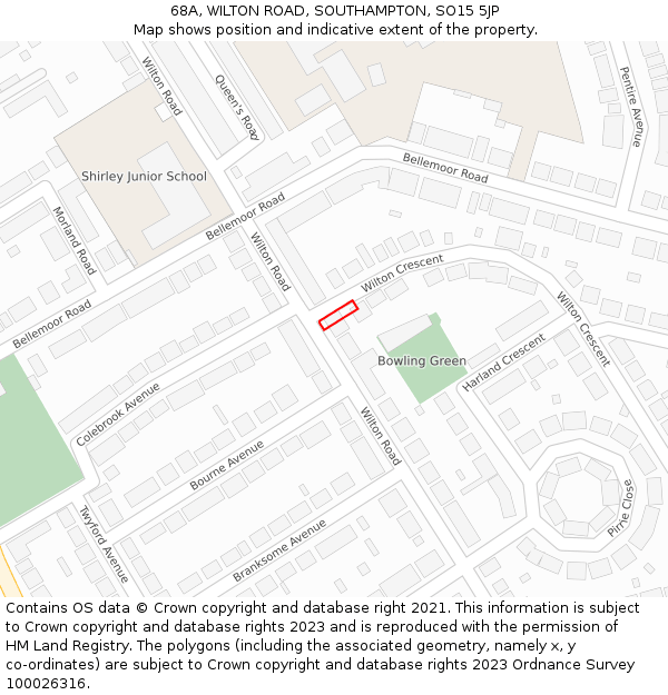 68A, WILTON ROAD, SOUTHAMPTON, SO15 5JP: Location map and indicative extent of plot