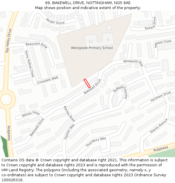 69, BAKEWELL DRIVE, NOTTINGHAM, NG5 9AE: Location map and indicative extent of plot