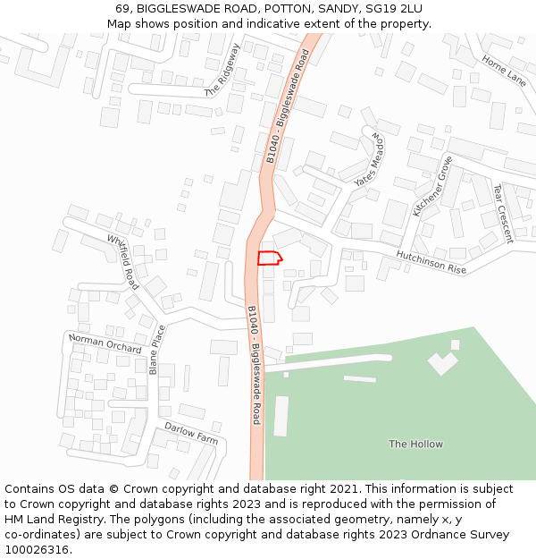 69, BIGGLESWADE ROAD, POTTON, SANDY, SG19 2LU: Location map and indicative extent of plot