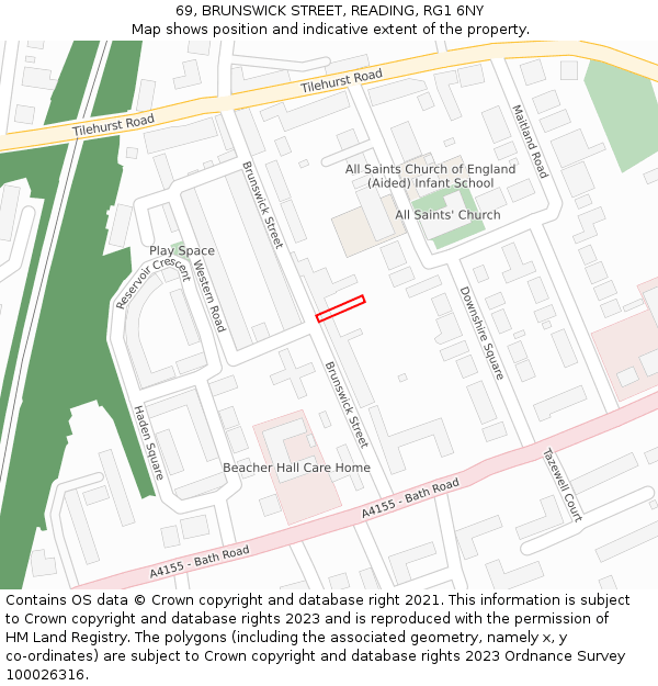 69, BRUNSWICK STREET, READING, RG1 6NY: Location map and indicative extent of plot