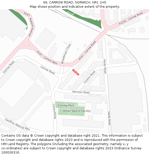 69, CARROW ROAD, NORWICH, NR1 1HS: Location map and indicative extent of plot