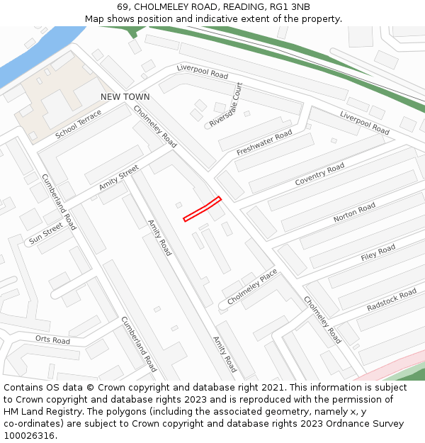 69, CHOLMELEY ROAD, READING, RG1 3NB: Location map and indicative extent of plot