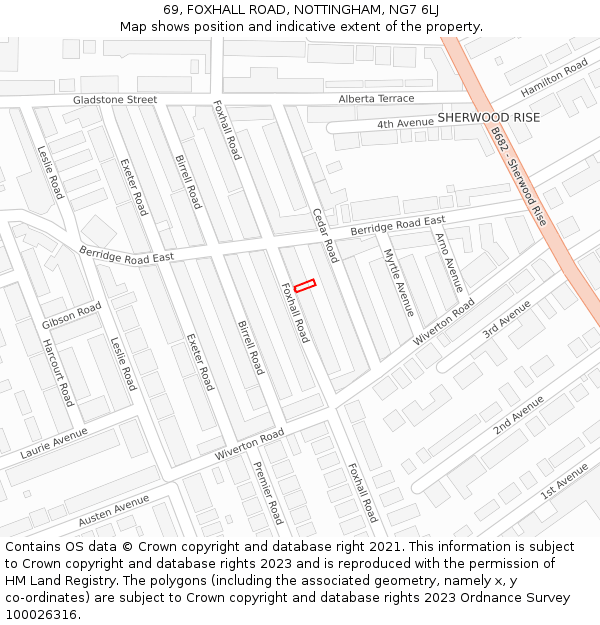 69, FOXHALL ROAD, NOTTINGHAM, NG7 6LJ: Location map and indicative extent of plot