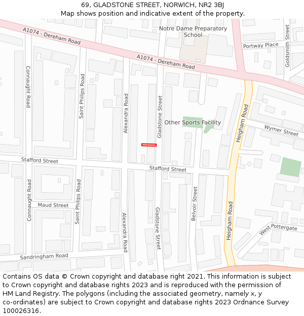 69, GLADSTONE STREET, NORWICH, NR2 3BJ: Location map and indicative extent of plot