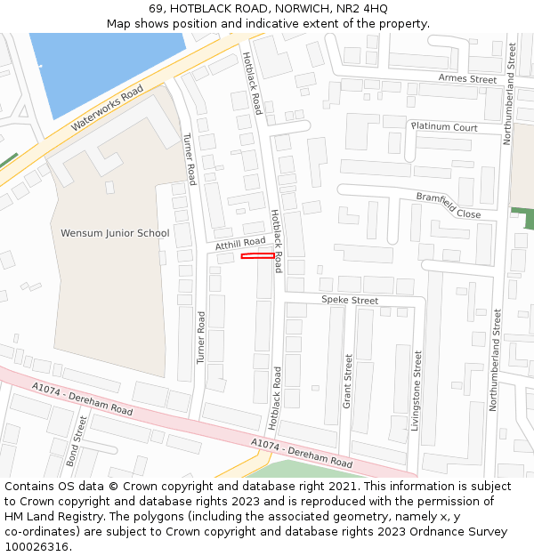 69, HOTBLACK ROAD, NORWICH, NR2 4HQ: Location map and indicative extent of plot