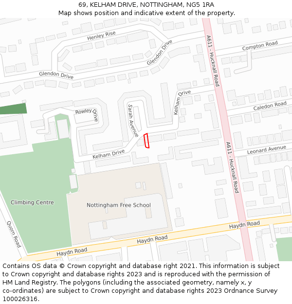 69, KELHAM DRIVE, NOTTINGHAM, NG5 1RA: Location map and indicative extent of plot
