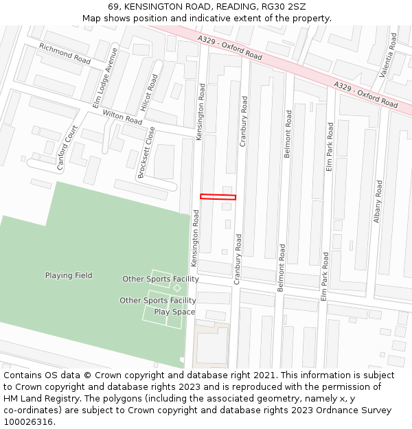 69, KENSINGTON ROAD, READING, RG30 2SZ: Location map and indicative extent of plot