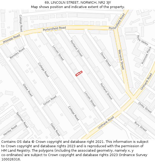 69, LINCOLN STREET, NORWICH, NR2 3JY: Location map and indicative extent of plot