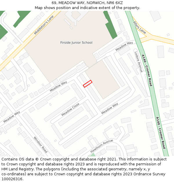 69, MEADOW WAY, NORWICH, NR6 6XZ: Location map and indicative extent of plot