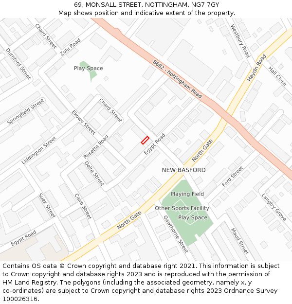 69, MONSALL STREET, NOTTINGHAM, NG7 7GY: Location map and indicative extent of plot