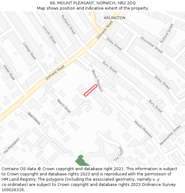 69, MOUNT PLEASANT, NORWICH, NR2 2DQ: Location map and indicative extent of plot