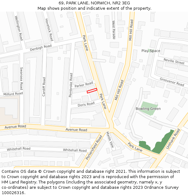 69, PARK LANE, NORWICH, NR2 3EG: Location map and indicative extent of plot