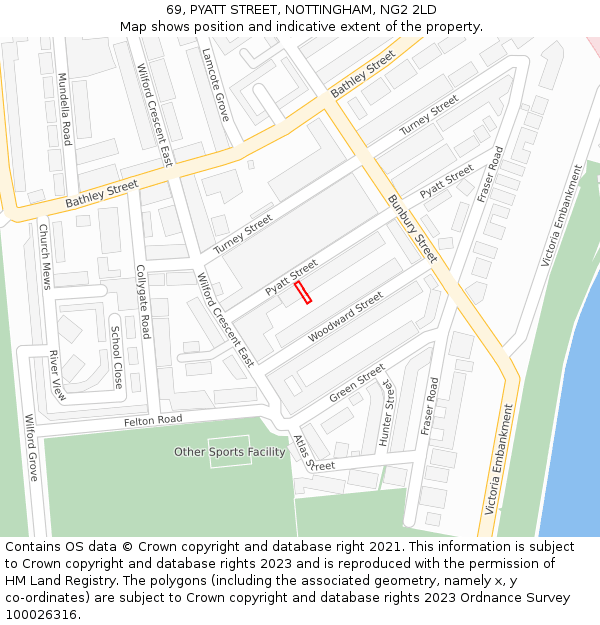 69, PYATT STREET, NOTTINGHAM, NG2 2LD: Location map and indicative extent of plot