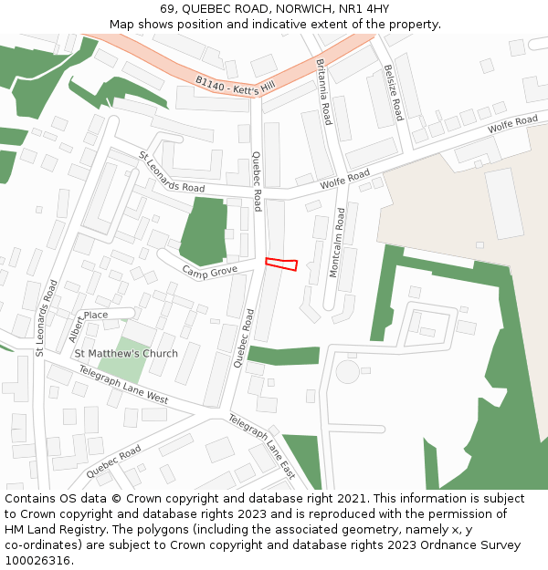69, QUEBEC ROAD, NORWICH, NR1 4HY: Location map and indicative extent of plot