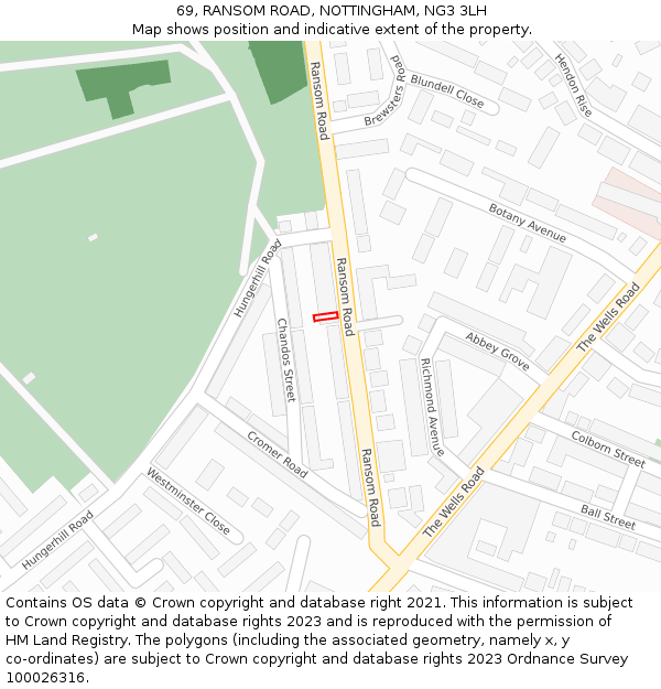 69, RANSOM ROAD, NOTTINGHAM, NG3 3LH: Location map and indicative extent of plot