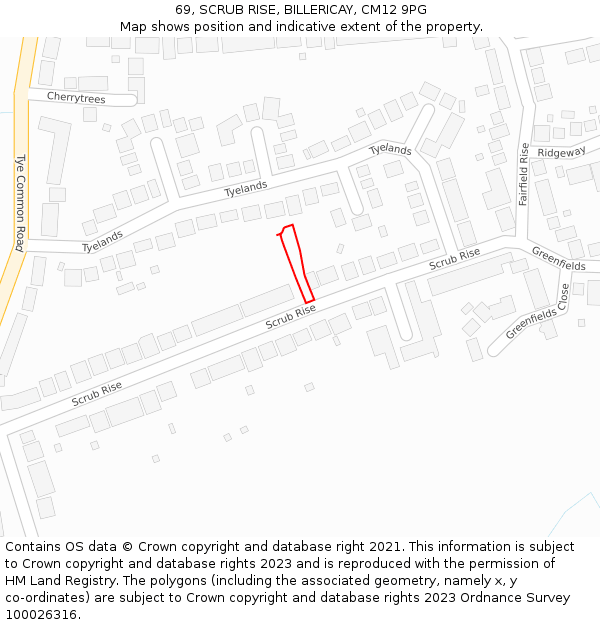 69, SCRUB RISE, BILLERICAY, CM12 9PG: Location map and indicative extent of plot