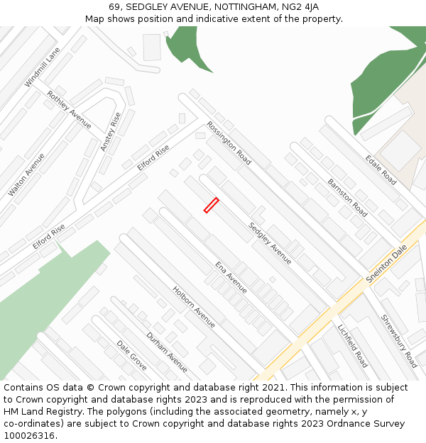 69, SEDGLEY AVENUE, NOTTINGHAM, NG2 4JA: Location map and indicative extent of plot