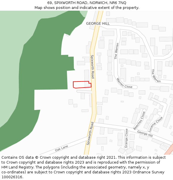 69, SPIXWORTH ROAD, NORWICH, NR6 7NQ: Location map and indicative extent of plot