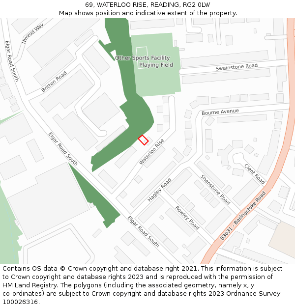 69, WATERLOO RISE, READING, RG2 0LW: Location map and indicative extent of plot