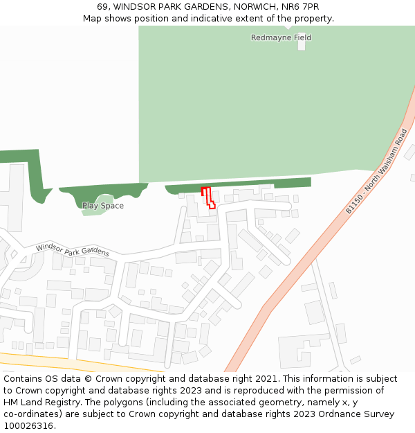 69, WINDSOR PARK GARDENS, NORWICH, NR6 7PR: Location map and indicative extent of plot