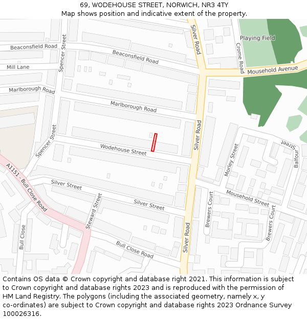 69, WODEHOUSE STREET, NORWICH, NR3 4TY: Location map and indicative extent of plot