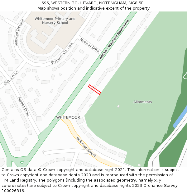 696, WESTERN BOULEVARD, NOTTINGHAM, NG8 5FH: Location map and indicative extent of plot