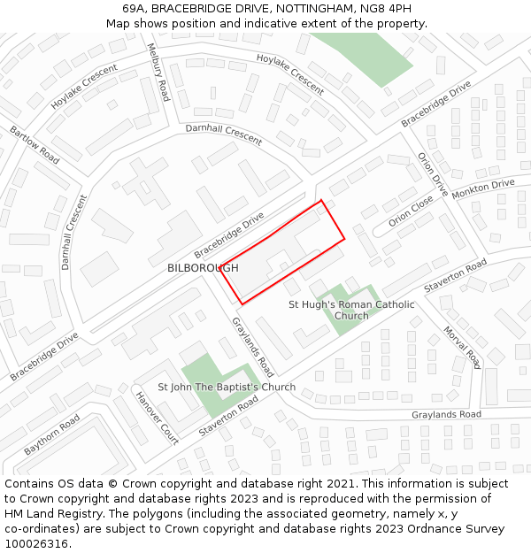 69A, BRACEBRIDGE DRIVE, NOTTINGHAM, NG8 4PH: Location map and indicative extent of plot