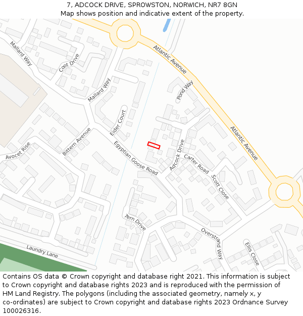 7, ADCOCK DRIVE, SPROWSTON, NORWICH, NR7 8GN: Location map and indicative extent of plot