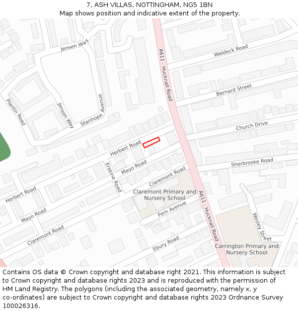 7, ASH VILLAS, NOTTINGHAM, NG5 1BN: Location map and indicative extent of plot