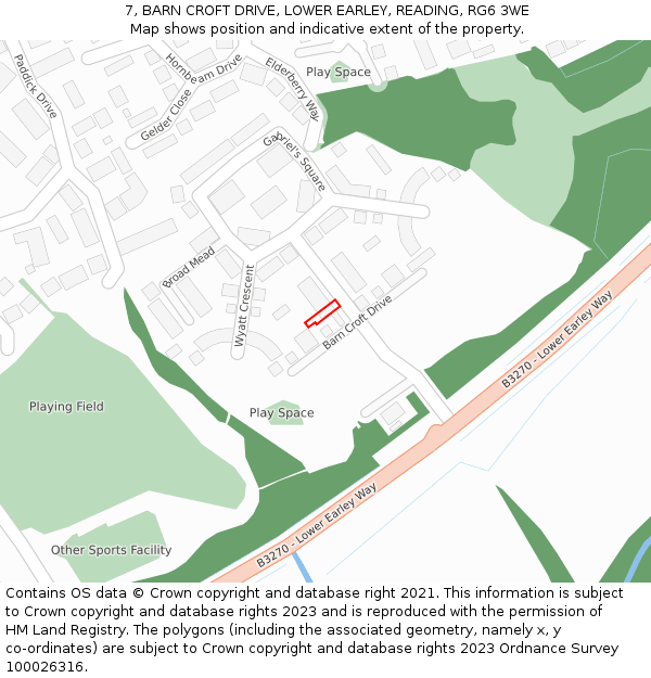 7, BARN CROFT DRIVE, LOWER EARLEY, READING, RG6 3WE: Location map and indicative extent of plot