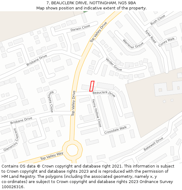 7, BEAUCLERK DRIVE, NOTTINGHAM, NG5 9BA: Location map and indicative extent of plot