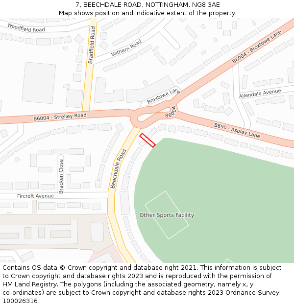 7, BEECHDALE ROAD, NOTTINGHAM, NG8 3AE: Location map and indicative extent of plot