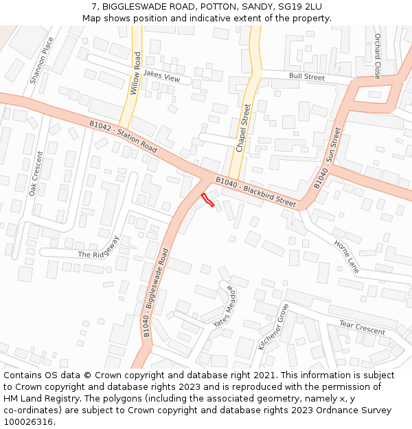 7, BIGGLESWADE ROAD, POTTON, SANDY, SG19 2LU: Location map and indicative extent of plot