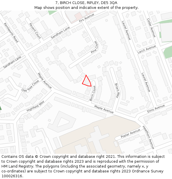 7, BIRCH CLOSE, RIPLEY, DE5 3QA: Location map and indicative extent of plot
