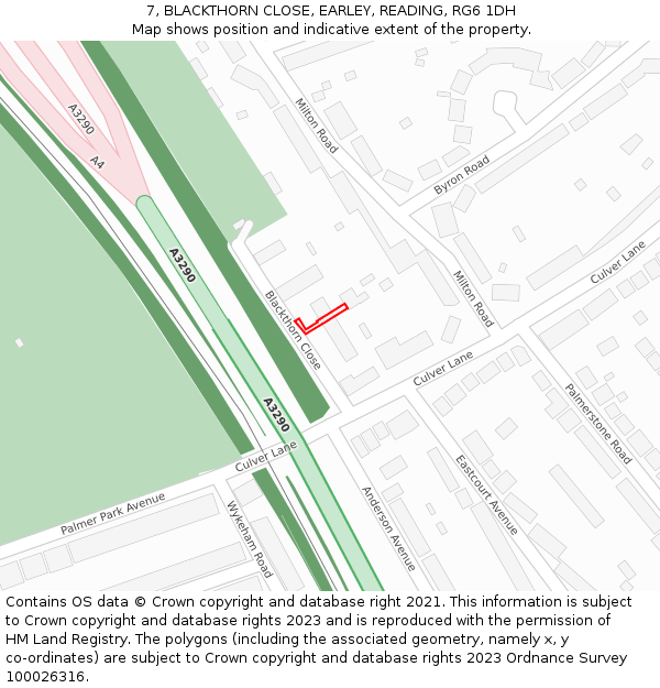 7, BLACKTHORN CLOSE, EARLEY, READING, RG6 1DH: Location map and indicative extent of plot